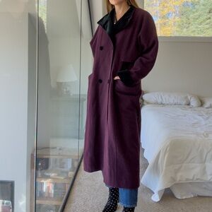 Vintage 100% wool plum Purple Long Trench Coat L-XL